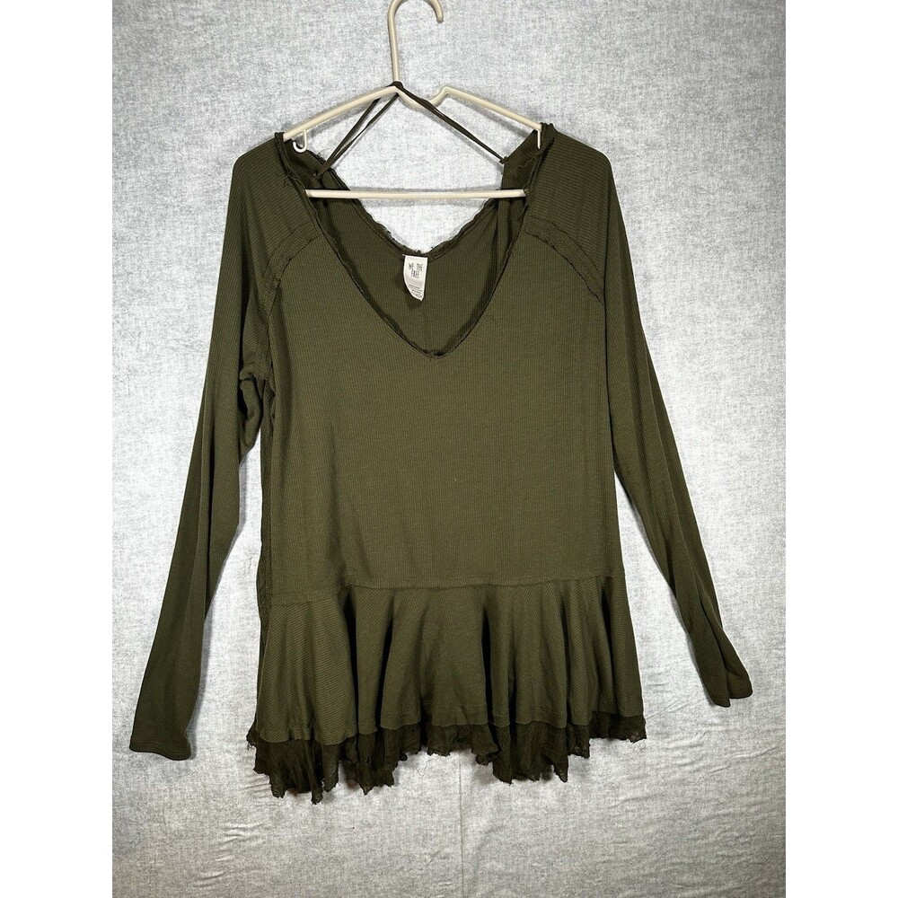 Free People We The Free Olive Green Top Women’s Size Large Distressed Hem
